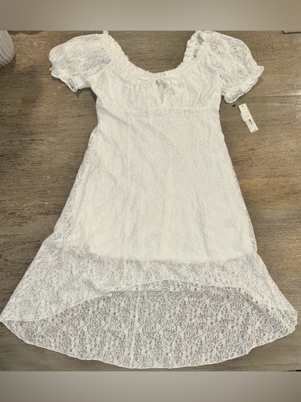 Nollie White Lace Elastic Neckline Dress